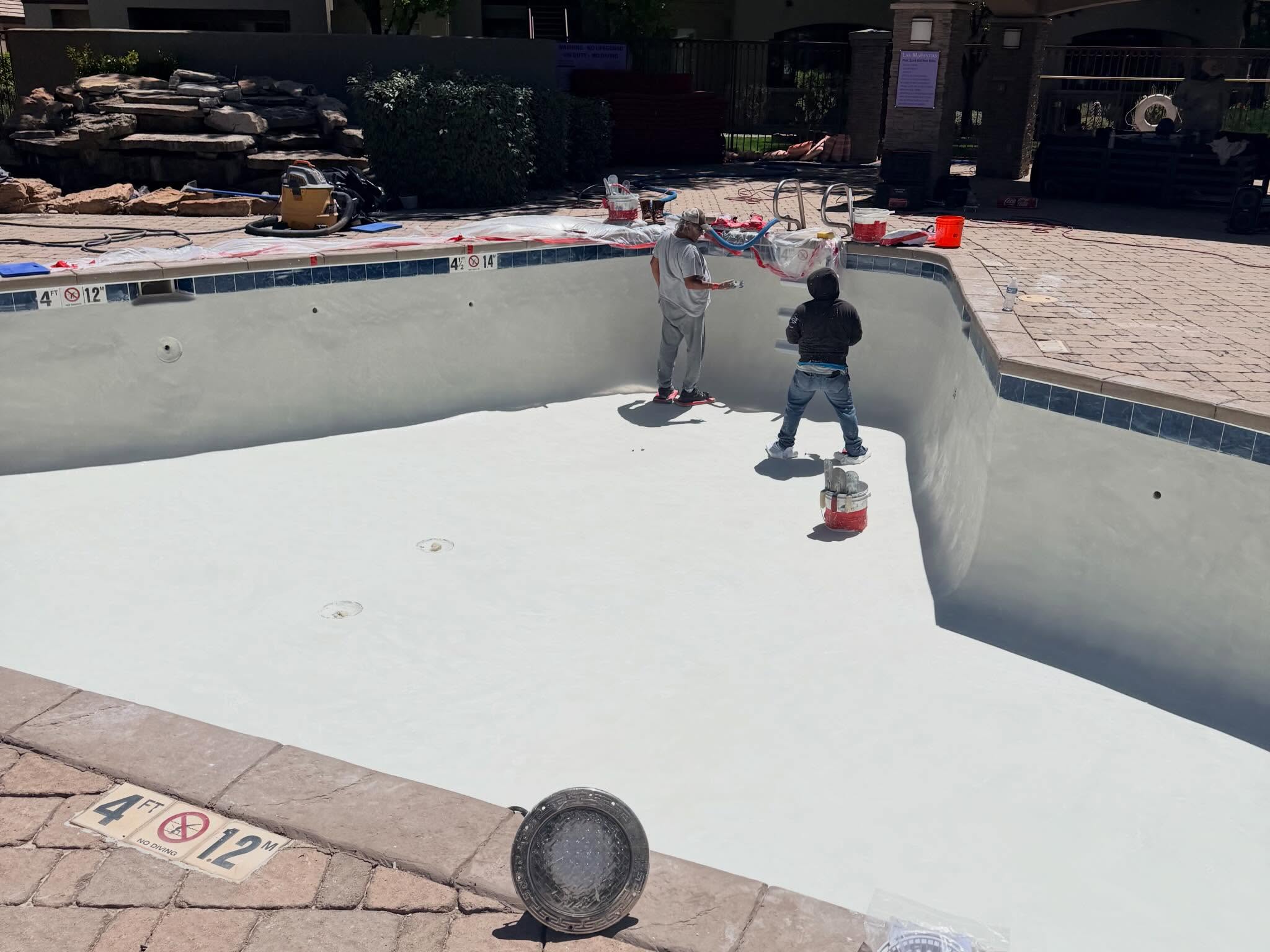 Aquatechs team at a pool remodeling job in Rio Rancho, TX